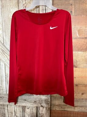 Nike Red Long Sleeve Dri-FIT Crew with White Swoosh
